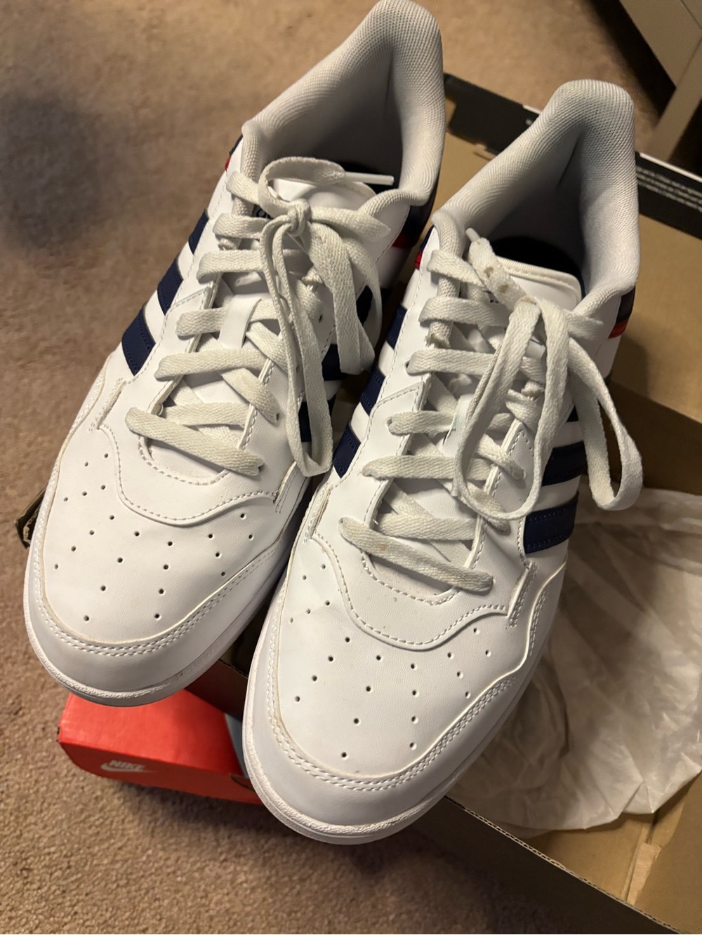 adidas White Sneakers with Navy Stripes 11m